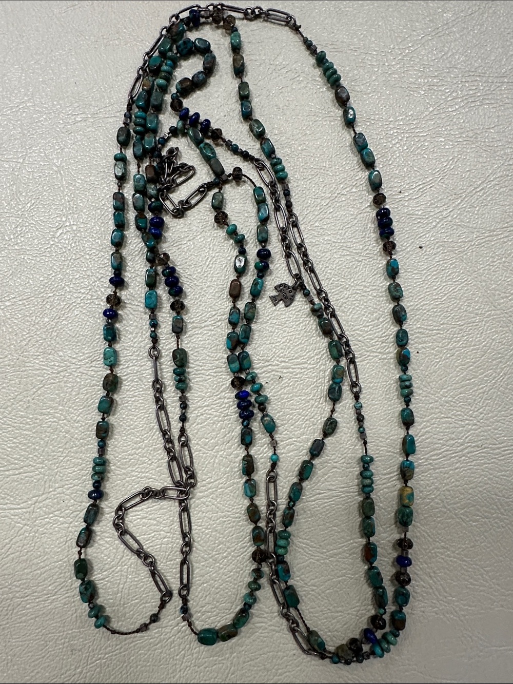 Peyote Bird 925 chain & Turquoise Beaded 60 total inches